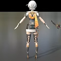 Anime Style Game Movie Character With White Hair And Mechanical Outfit Holding Sword
