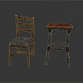 Rustic Wooden Chair With Upholstered Seat And Small Table With Marbled Top