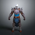 Game and Movie Warrior Character in Blue and Silver Armor with Helmet and Brown Belt