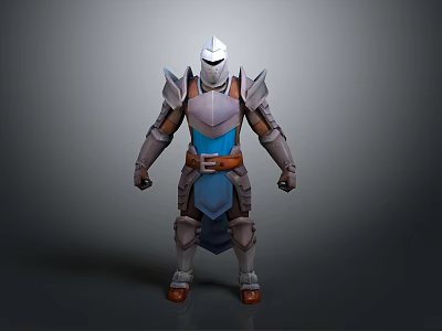 Game and Movie Warrior Character in Blue and Silver Armor with Helmet and Brown Belt 3d model