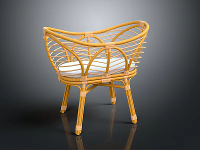 Natural Rattan Kids Chair With Curved Back Design And White Cushion 3d model