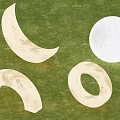 Decorative Outdoor Lights With Crescent Full Moon And Ring Shapes On Green Grass Background