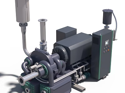 Industrial Machinery System With Rotary Pump Pipes And Control Panel Unit 3d model
