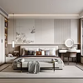 Elegant Modern Bedroom Interior Design With Bed Dressing Table Mirror And Wardrobe 3d model