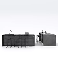 Modern Concrete Bar Counter Interior With Faucet Stools Laptop And Black Surface Design