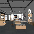 Modern Clothing Store Interior With Wooden Shelves Mannequins Display Tables And TV Screen