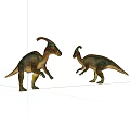 Parasaurolophus Dinosaur Toys In Green Yellow Colors Standing On White Background