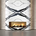 Modern Luxury Fireplace Design With Marble Patterned Walls And Gold Metal Accents