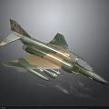 F 4 Fighter Jet Model With Camouflage Paint Missiles Under Wings On Black Background