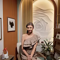Elegant Live Stream Room With Rose Patterned Relief Wall Floor Lamp And Green Plants
