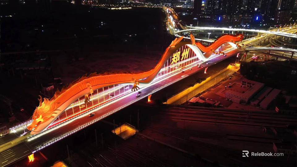 Zhengzhou Dragon Shaped Art Installation Bridge With Illuminated Night Lighting 3d model 
