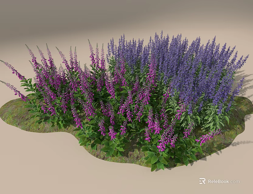 Beautiful Garden Flowers With Purple And Pink Blooms Green Leaves And Grass 3d model 