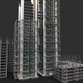 High Rise Office Building Under Construction With Scaffolding And Structural Frames 3d model