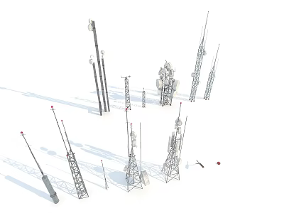 Industrial Telecommunication Equipment With Steel Towers Antennas And Radio Mast Structures 3d model
