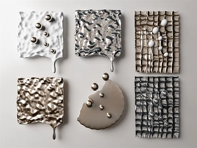 Metallic Textured Wall Decor With Decorative Spheres And Diverse Shapes 3d model