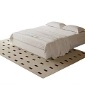 Stylish Double Bed With White Bedding On Beige Rug With Black Square Pattern 3d model