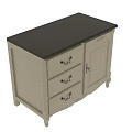 Vintage White Cabinet With Three Drawers Single Door Dark Top And Black Handles