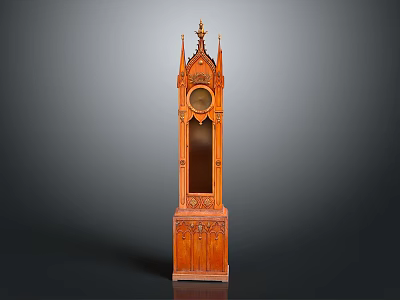 Antique Wooden Grandfather Clock With Carved Details Spire Decoration And Glass Panel 3d model