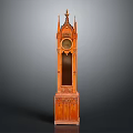Antique Wooden Grandfather Clock With Carved Details Spire Decoration And Glass Panel