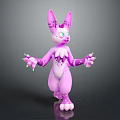 Pink Creature Character with Rabbit Ears Green Eyes Spotted Design and Green Claws