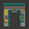 Futuristic Sci-Fi Door Structure With Green Frame Red Accents Yellow Panels And Black Body