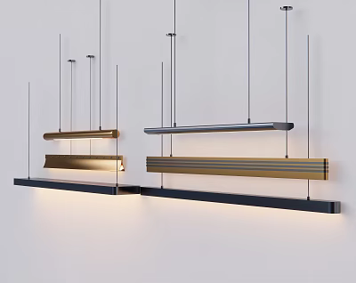 Modern Linear Pendant Lights with Sleek Metal Design and Gold Black Finish 3d model