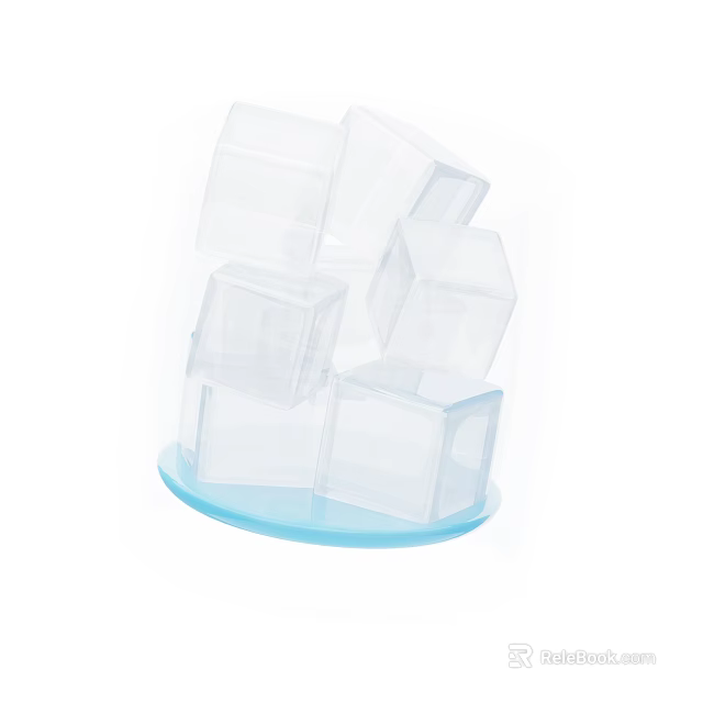 Clear Beverage Ice Cubes Stacked On Blue Base For Refreshing Drinks 3d model 