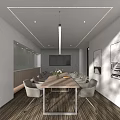 Modern Conference Room Interior With Long Table Comfortable Chairs TV Screen And Decorative Paintings