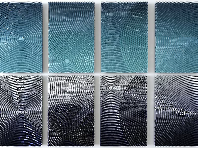 Modern Abstract Wall Decor with Circular Wave Patterns in Blue and Black Tones 3d model