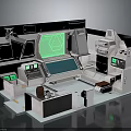 Sci-Fi Control Console Workstation With Green Blue Screens Control Panels And Seats 3d model