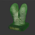 Gray White Porous Sculpture On Black Base With Wooden Edge Detail