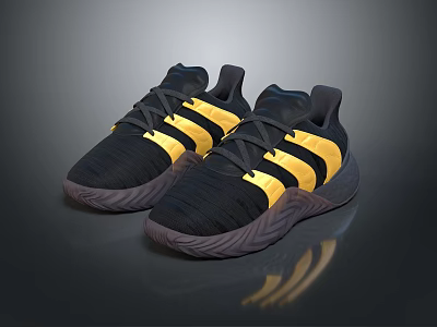 Black and Yellow Striped Athletic Sneakers With Modern Sporty Design And Gray Sole 3d model