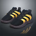 Black and Yellow Striped Athletic Sneakers With Modern Sporty Design And Gray Sole