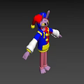 Colorful 3D Cartoon Clown Rabbit With Blue Red Yellow Outfit And Pink Limbs