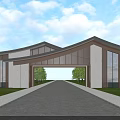 Modern Entrance Gate Design With Curved Roof Wooden Stone Walls And Green Plants Driveway