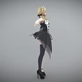 Elegant Maid Costume With Black And White Dress Apron Bow Details Stockings And High Heels