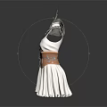 Stylish White Sleeveless Dress With Pink Decorative Belt And Silver Shoulder Accessory Design