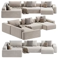 Cozy Beige Fabric L shaped Sectional Sofa With Soft Cushions And Throw Blanket