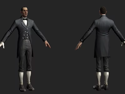 Man In Tailcoat Trousers White Socks And Shoes 3D Model Front Back Views 3d model
