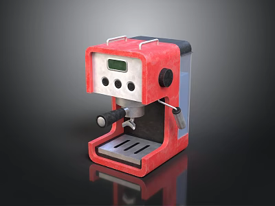 Red Laptop With Display Screen Black Buttons And Handle On Black Background 3d model