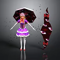 Anime Girl In Purple Dress With Decorative Umbrella Eye Patterned Ornament And Falling Shattered Pieces