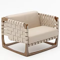 Modern Minimalist Single Sofa With Beige Cushion And Woven Wooden Armrests
