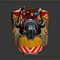 Cartoon Style Tank With Yellow Body Red White Stripes Red Wheels And Top Cannon