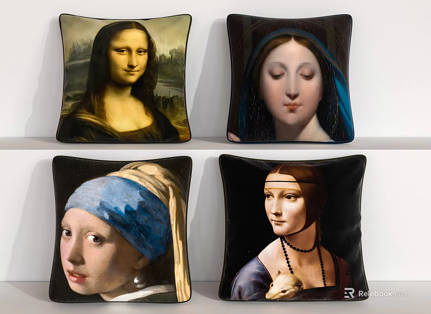 Decorative Pillows Featuring Famous Painting Portraits for Home Interior Decor 3d model 