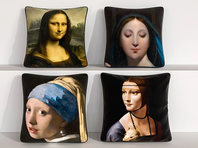 Decorative Pillows Featuring Famous Painting Portraits for Home Interior Decor 3d model