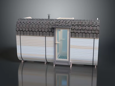 Cartoon Style Small House With Tiled Roof Wooden Door And White Walls 3d model