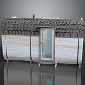 Cartoon Style Small House With Tiled Roof Wooden Door And White Walls