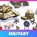 Two Camouflage Military Tanks In Desert Terrain With Heavy Weapon Systems