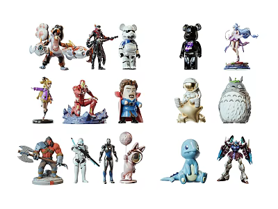 Colorful Collectible Toy Dolls With Various Cartoon Characters Robot Designs And Animal Shapes 3d model