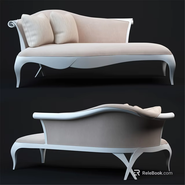 Elegant Double Sofa With Beige Fabric And Curved White Frame Design 3d model 